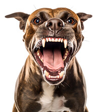Dangerous Pit Bull Dog Portrait Showing Fangs On Isolated Background, Generative Ai