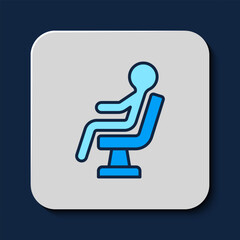 Poster - Filled outline Human waiting in airport terminal icon isolated on blue background. Vector