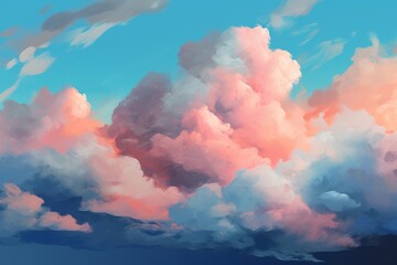 Wall Mural - painting clouds in the sky with a pink and blue gradient background. generative ai