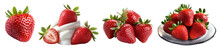 Bio Strawberries Close Up. Strawberries In Cream. Strawberries On A Plate. Strawberry Set. Isolated On A Transparent Background. KI.