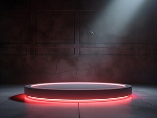 Wall Mural - Beautiful futuristic modern podium with textured white wall and neon backlight generative ai