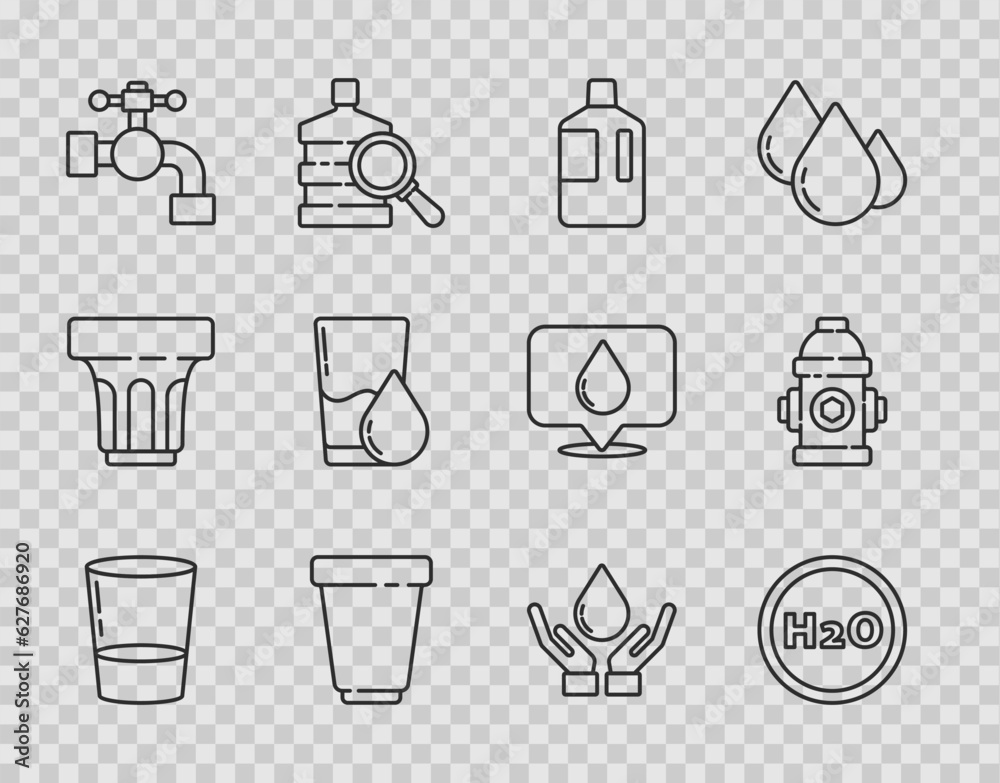 Set line Glass with water, Chemical formula for H2O, Big bottle clean ...