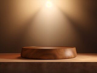 Wall Mural - Round wooden podium with beautiful backlighting generative ai