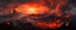© annamaria - Active vulcano outbreak lava in big shaped mountains, fog all around, close upon  lava, panorama.