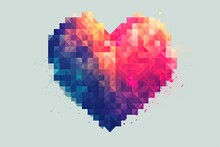 Illustration Of Colorful Big Heart In Pixel Art Style.
