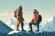 Two mountain climbers are together. Beautiful illustration picture. Generative AI