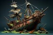 Pirate shipwreck. Beautiful illustration picture. Generative AI