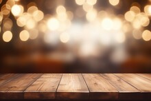 Blurred Bokeh Image Of Orange City Lights. Blurred Background On Wooden Table. Used For Presentation And Template. Generative Ai