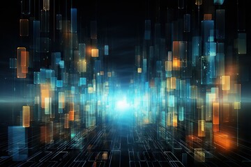 Poster - Abstract Pattern Resembling A Futuristic Cityscape At Night Vibrant color Generative AI