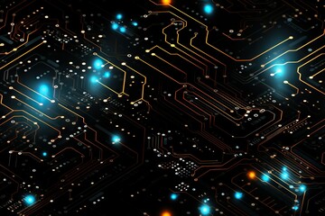 Poster - Abstract Pattern Resembling A Futuristic Circuit Board With Glowing Lines Mother board Generative AI