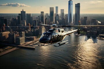Poster - Aerial View Of Iconic Landmarks From A Helicopter Air vehicle Generative AI