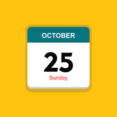 sunday 25 october icon with yellow background, calender icon