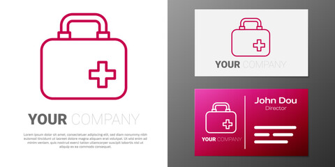 Canvas Print - Logotype line First aid kit icon isolated on white background. Medical box with cross. Medical equipment for emergency. Healthcare concept. Logo design template element. Vector