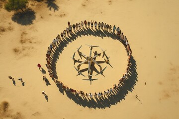 Poster - Top View Image Of A Drone Capturing A Group Photo Or Selfie From The Sky Wallpaper Generative AI