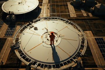 Poster - Top View Image Of A Drone Inspecting And Maintaining Solar Panels Or Wind Turbines Looking Generative AI
