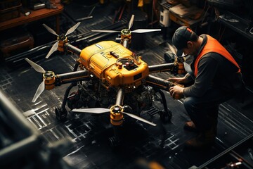 Poster - Top View Image Of A Drone Inspecting And Maintaining Industrial Equipment Or Facilities Business Generative AI