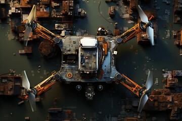 Fototapete - Top View Image Of A Drone Mapping An Area Or Creating 3d Models Innovation Generative AI