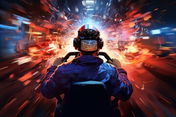 Poster - Top View Image Of A Person Competing In A Racing Game With A Gaming Steering Wheel Security Generative AI