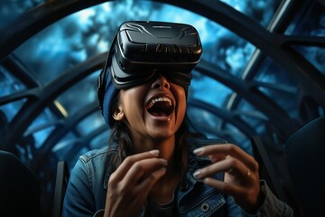 Poster - Top View Image Of A Person Experiencing Virtual Reality Roller Coaster Simulations Young adult Generative AI
