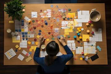 Fototapete - Top View Image Of A Person Creating And Managing Organizational Charts In Productivity Software Colors Generative AI