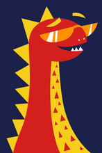 Cute Red Dude Dinosaur Drawn As Vector For Tee Print On Dark Background
