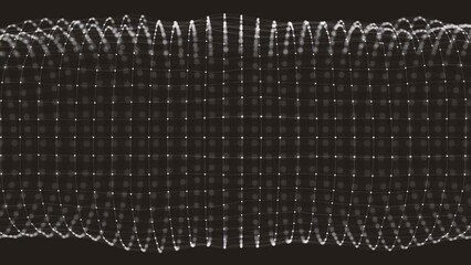 Poster - Abstract Minimal Mesh Cylinder Waving/ 4k animation of an abstract minimal cylinder shape with mesh surface and particle lines waving and depth of field blur