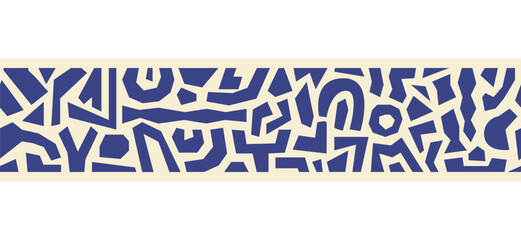 Poster - Horizontal border with blue organic shapes isolated on a beige background. Trendy abstract seamless background. Vector illustration