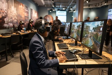 Poster - Students Engaged In A Virtual Science Experiment Or Simulation Programmer Generative AI