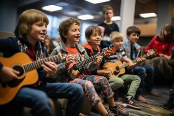 Poster - Students Engaged In A Music Class Learning To Play An Instrument Happiness Generative AI