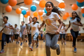 Poster - Students Engaged In Physical Education Activities In A Gymnasium Student Generative AI