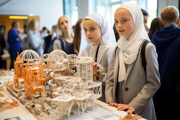 Poster - Students Showcasing Their Projects At A School Exhibition Females Generative AI
