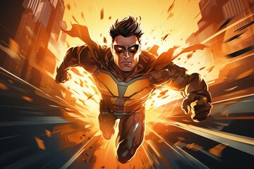 Aufkleber - Superhero Illustration Of A Courageous Character Leaping Into Action With A Determined Expression Human muscle Generative AI