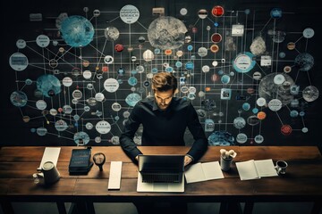 Fototapete - Top View Image Of A Person Creating And Managing Databases In Productivity Software Wireless technology Generative AI