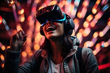Poster - Top View Image Of A Person Experiencing Virtual Reality Roller Coaster Simulations Lifestyles Generative AI