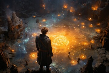 Fototapete - Top View Image Of A Person Exploring A Fantasy World In A Roleplaying Game Catholicism Generative AI