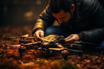 Poster - Top View Image Of A Person Operating A Drone For Aerial Photography And Videography One person Generative AI