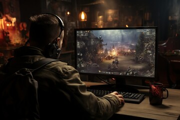 Fototapete - Top View Image Of A Person Participating In A Multiplayer Online Battle Royale Game Business person Generative AI