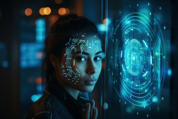 Fototapete - Top View Image Of A Person Using A Biometric Identification System For Enhanced Security Digitally generated image Generative AI