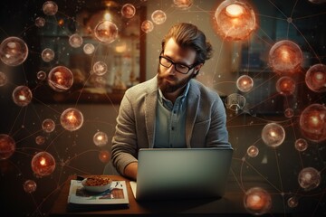 Poster - Top View Image Of A Person Using A Laptop For Online Dating And Virtual Connections Using laptop Generative AI