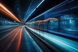 Fototapeta Do przedpokoju - High-speed train in motion blur. Concept of speed and motion, Generative AI