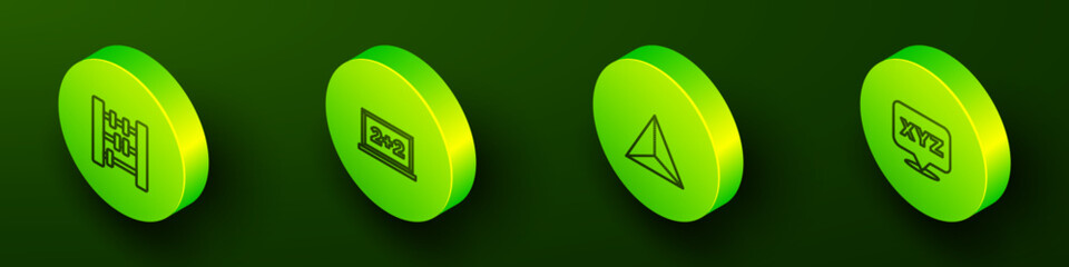 Poster - Set Isometric line Abacus, Chalkboard, Geometric figure Tetrahedron and XYZ Coordinate system icon. Vector