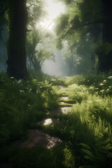 Wall Mural - scenic green forest view generative ai