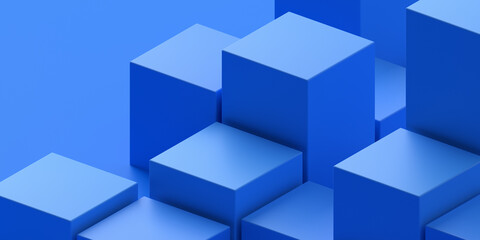 Poster - Abstract 3d render, blue geometric background design