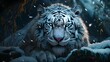 White tiger with snowy landscape background. Generative AI
