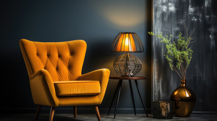 Wall Mural - Generative ai illustration of armchair with lamp in living room interior