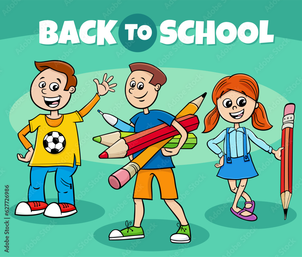 cartoon children characters with back to school caption Stock Vector ...
