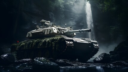 Wall Mural - Military tank in the forest background. Generative AI