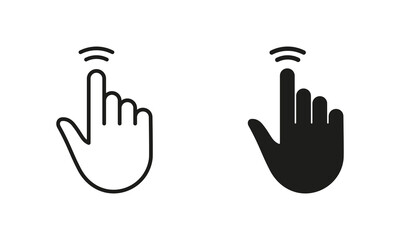 Poster - Double Tap Gesture, Hand Cursor of Computer Mouse Line and Silhouette Black Icon Set. Pointer Finger Pictogram. Click, Double Press, Touch, Point Sign Collection. Isolated Vector Illustration