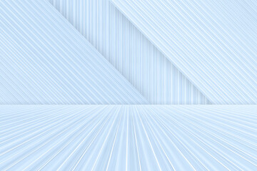 Poster - Blue and white geometric stripe background, artificial abstract space, 3D rendering.