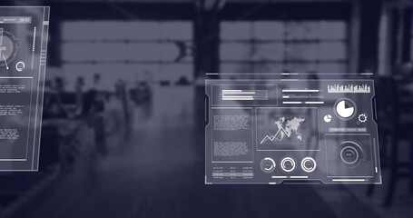 Poster - Animation of interface with data processing against empty office